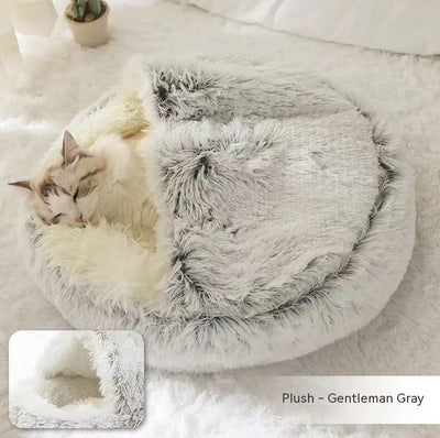 2-in-1 Plush Winter Pet Bed – Soft Warm Round Dog & Cat House