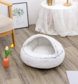 2-in-1 Plush Winter Pet Bed – Soft Warm Round Dog & Cat House