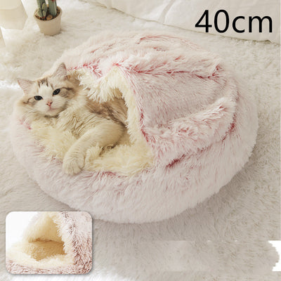 2-in-1 Plush Winter Pet Bed – Soft Warm Round Dog & Cat House