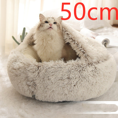 2-in-1 Plush Winter Pet Bed – Soft Warm Round Dog & Cat House