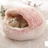 2-in-1 Plush Winter Pet Bed – Soft Warm Round Dog & Cat House