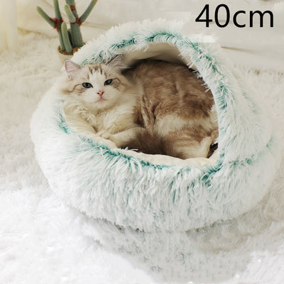 2-in-1 Plush Winter Pet Bed – Soft Warm Round Dog & Cat House