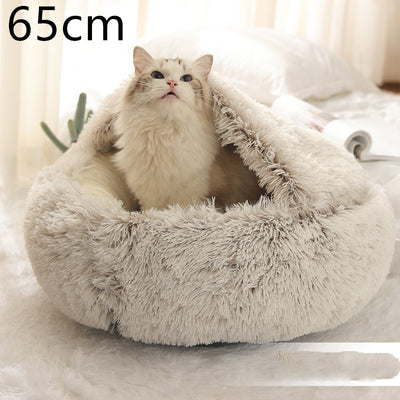 2-in-1 Plush Winter Pet Bed – Soft Warm Round Dog & Cat House