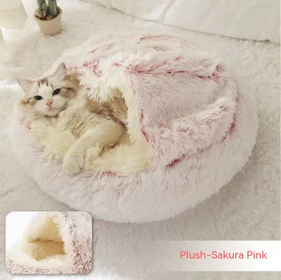 2-in-1 Plush Winter Pet Bed – Soft Warm Round Dog & Cat House
