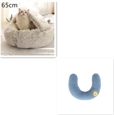 2-in-1 Plush Winter Pet Bed – Soft Warm Round Dog & Cat House