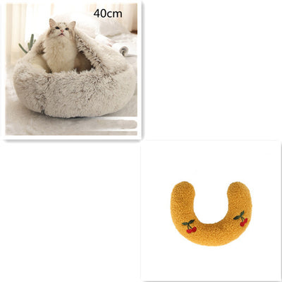 2-in-1 Plush Winter Pet Bed – Soft Warm Round Dog & Cat House
