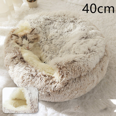2-in-1 Plush Winter Pet Bed – Soft Warm Round Dog & Cat House