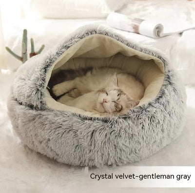 2-in-1 Plush Winter Pet Bed – Soft Warm Round Dog & Cat House