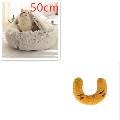 2-in-1 Plush Winter Pet Bed – Soft Warm Round Dog & Cat House