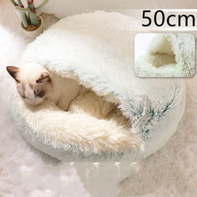 2-in-1 Plush Winter Pet Bed – Soft Warm Round Dog & Cat House