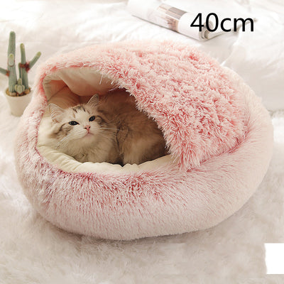 2-in-1 Plush Winter Pet Bed – Soft Warm Round Dog & Cat House