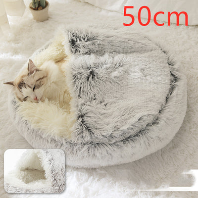 2-in-1 Plush Winter Pet Bed – Soft Warm Round Dog & Cat House