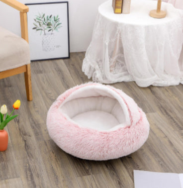 2-in-1 Plush Winter Pet Bed – Soft Warm Round Dog & Cat House