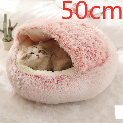 2-in-1 Plush Winter Pet Bed – Soft Warm Round Dog & Cat House