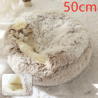 2-in-1 Plush Winter Pet Bed – Soft Warm Round Dog & Cat House