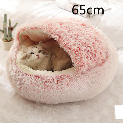 2-in-1 Plush Winter Pet Bed – Soft Warm Round Dog & Cat House