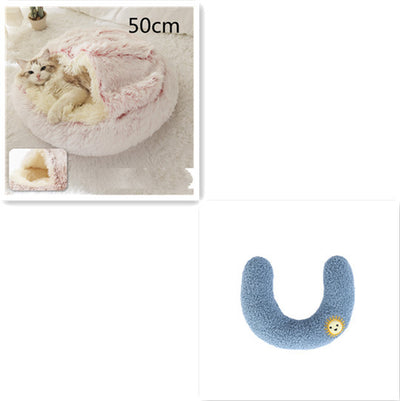 2-in-1 Plush Winter Pet Bed – Soft Warm Round Dog & Cat House