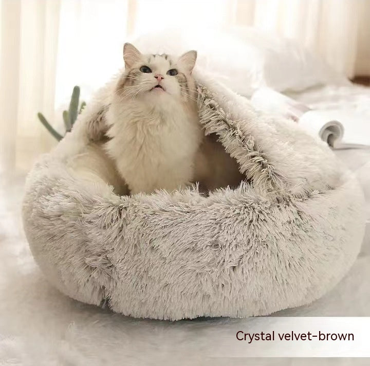 2-in-1 Plush Winter Pet Bed – Soft Warm Round Dog & Cat House