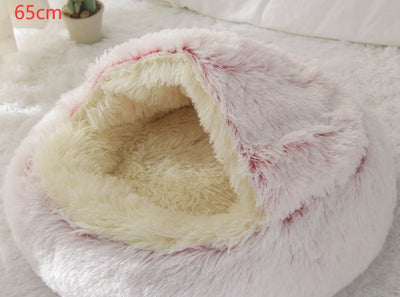 2-in-1 Plush Winter Pet Bed – Soft Warm Round Dog & Cat House