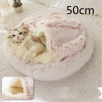 2-in-1 Plush Winter Pet Bed – Soft Warm Round Dog & Cat House