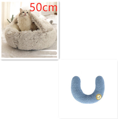 2-in-1 Plush Winter Pet Bed – Soft Warm Round Dog & Cat House
