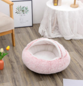 2-in-1 Plush Winter Pet Bed – Soft Warm Round Dog & Cat House