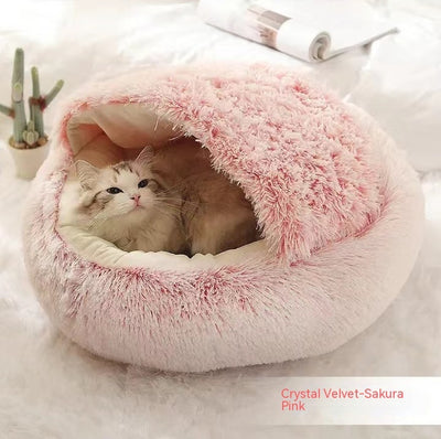 2-in-1 Plush Winter Pet Bed – Soft Warm Round Dog & Cat House