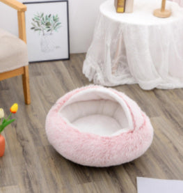 2-in-1 Plush Winter Pet Bed – Soft Warm Round Dog & Cat House