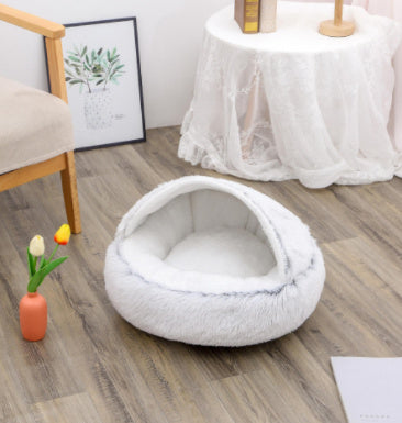 2-in-1 Plush Winter Pet Bed – Soft Warm Round Dog & Cat House