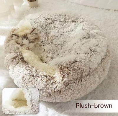 2-in-1 Plush Winter Pet Bed – Soft Warm Round Dog & Cat House